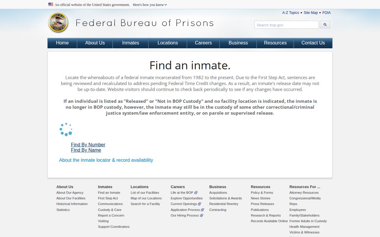 Federal BOP released result used for a Charles County custody check